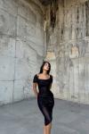 Lianna Degaje Yaka Midi Elbise 3896 Siyah