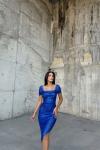 Lianna Degaje Yaka Midi Elbise 3896 Saks Mavisi
