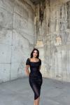 Lianna Degaje Yaka Midi Elbise 3896 Siyah