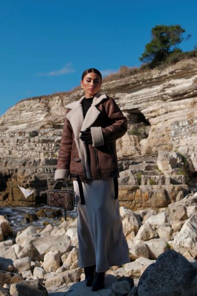 Linda Tasarım İçi Kürklü Kaban 10028 Acı Kahve