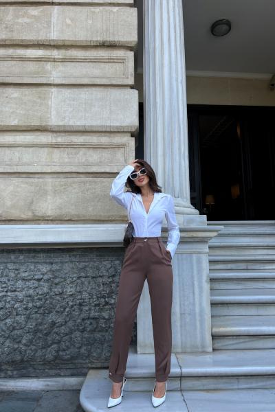 Mabel Paça Düğmeli Pantolon 22359 Acı Kahve