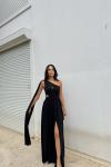 Manolya Bel Detay Tek Kol Abiye 582603 Siyah