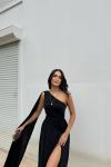 Manolya Bel Detay Tek Kol Abiye 582603 Siyah