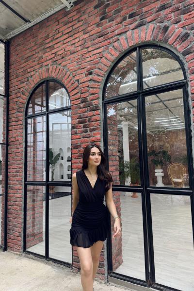 Maria Fırfır Detay Tül Elbise 9400 Siyah