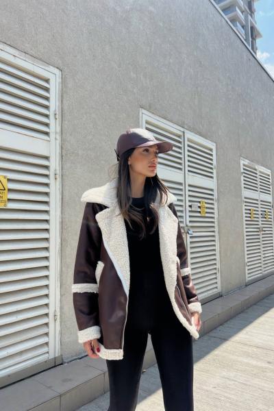 Maya Tasarım İçi Kürklü Kaban 1518 Acı Kahve