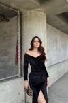 Mila Kayık Yaka Kadife Abiye 582273 Siyah