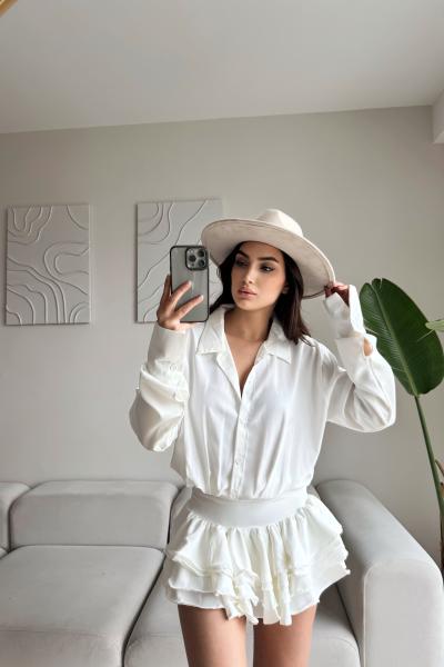 Millie Fırfır Detaylı Mini Elbise 8624 Beyaz