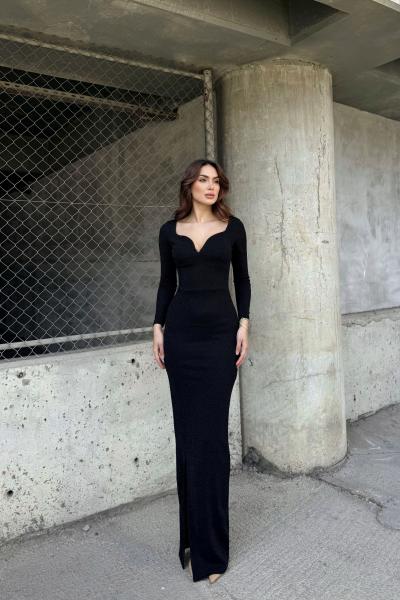 Miranda Simli Yırtmaç Detaylı Abiye 583093 Siyah