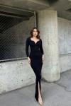 Miranda Simli Yırtmaç Detaylı Abiye 583093 Siyah