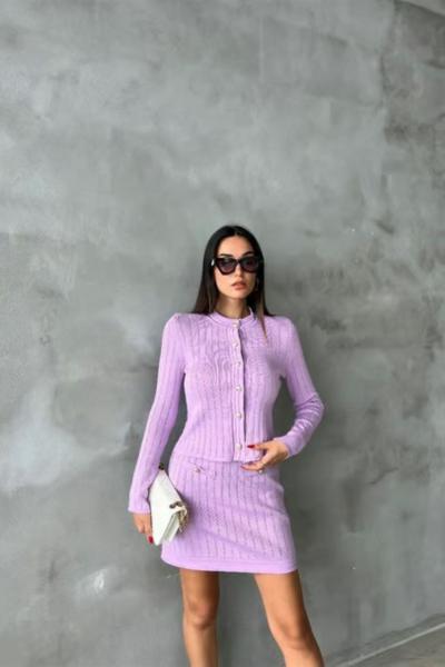 Misty Düğme Detay Triko Etek Takım 9516 Lila