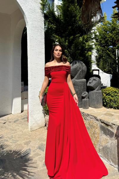 Myra Madonna Yaka Kuyruklu Abiye 583194 Kırmızı