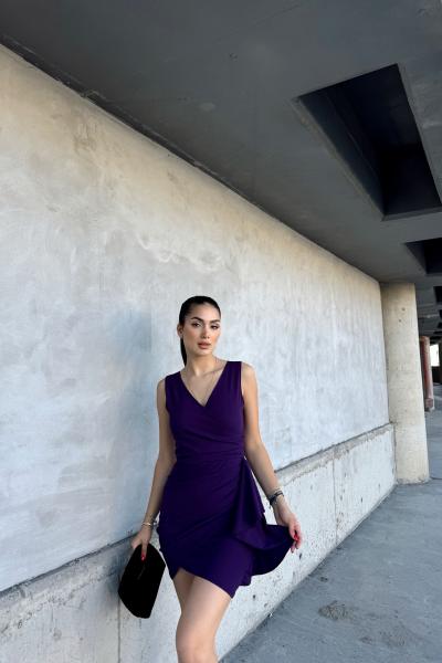 Narnia Etek Detaylı Kruvaze Mini Elbise 582562 Mürdüm