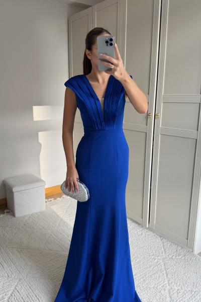 Nelie V Yaka Balık Abiye 4704 Saks Mavisi