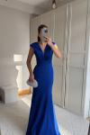 Nelie V Yaka Balık Abiye 4704 Saks Mavisi