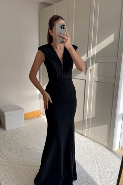 Nelie V Yaka Balık Abiye 4704 Siyah