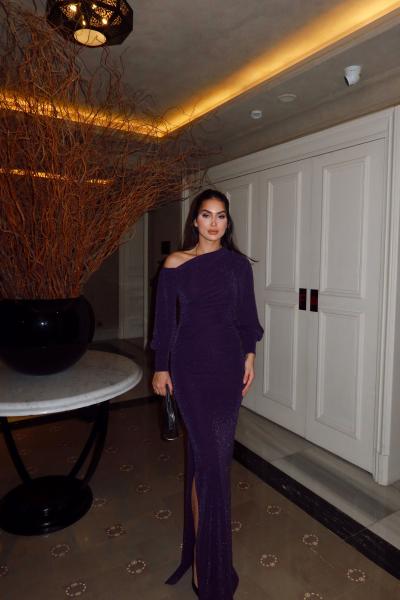 Nova Simli Kumaş Tek Kol Abiye 583049 Mürdüm