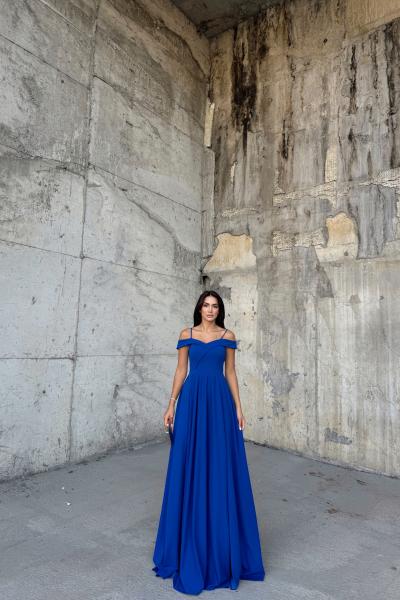 Omuzları Düşük Yırtmaçlı Abiye 58871 A16x Saks Mavisi