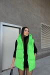 Oversize Fermuar Detay Kapitone Şişme Yelek 2023 Neon Yeşil