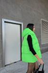 Oversize Fermuar Detay Kapitone Şişme Yelek 2023 Neon Yeşil