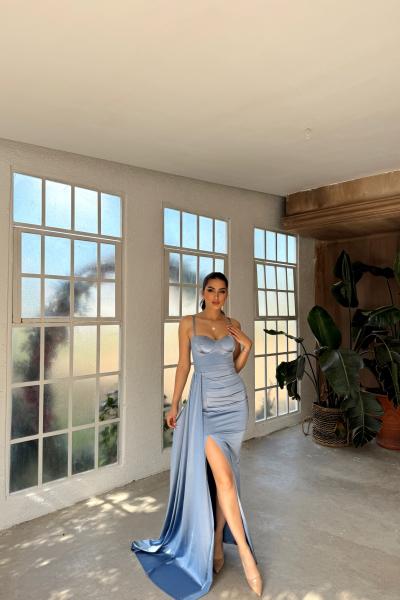 Pamela Yırtmaç Detay Kuyruklu Abiye 582234 BEBE MAVİSİ