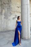 Pamela Yırtmaç Detay Kuyruklu Abiye 582234 Saks Mavisi