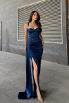Pamela Yırtmaç Detay Kuyruklu Abiye 582234 indigo