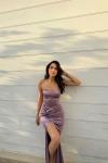 Pamira Ön Düğüm Detay Straplez Saten Abiye 582836 Lila
