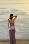 Pamira Ön Düğüm Detay Straplez Saten Abiye 582836 Lila