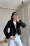 Peluş Kaplama Süet Crop Kaban 6859 Siyah