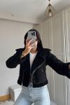 Peluş Kaplama Süet Crop Kaban 6859 Siyah