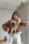 Peluş Kaplama Süet Crop Kaban 6859 Taba