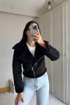 Peluş Kaplama Süet Crop Kaban 6859 Siyah