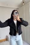Peluş Kaplama Süet Crop Kaban 6859 Siyah