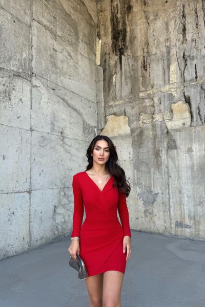 Pileli Anvelop Elbise 2943 K3 FS Kırmızı