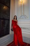 Rosabella Tek Kol Kadife Abiye 582269 Kırmızı