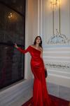 Rosabella Tek Kol Kadife Abiye 582269 Kırmızı