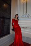 Rosabella Tek Kol Kadife Abiye 582269 Kırmızı