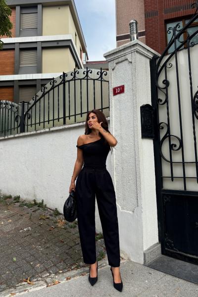 Şalvar Pileli Pantolon 1018 Siyah