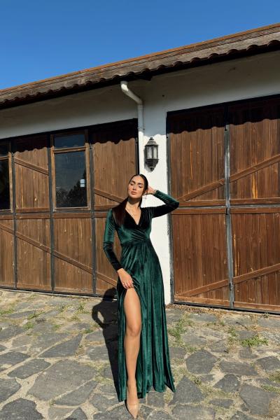 Shila Kadife Yırtmaçlı Abiye 581949 Zümrüt