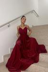 Simli Yırtmaçlı Abiye 58863 A8x Bordo