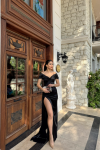 Stone Drape Yaka Yırtmaç Detay Kuyruklu Abiye 582553 A16 Siyah