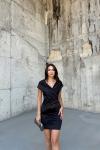 Tanem Madonna Yaka Saten Mini Elbise 582833 Siyah