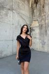 Tanem Madonna Yaka Saten Mini Elbise 582833 Siyah
