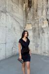 Tanem Madonna Yaka Saten Mini Elbise 582833 Siyah