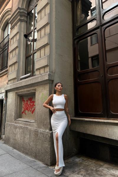Tango Yırtmaç Detay İkili Takım 015298 Beyaz