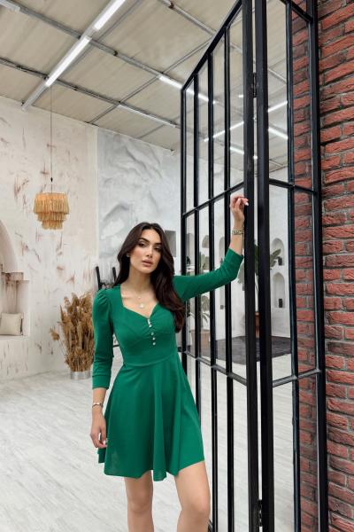 Tina Düğme Detay Kloş Elbise 581961 Zümrüt
