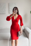 Tuna Kruvaze Yaka Midi Boy Kalem Elbise 58706  K5X FS Kırmızı