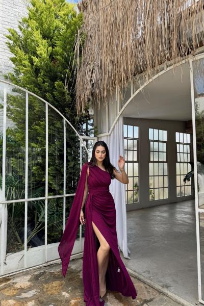 Tves Simli Kuyruk Detay Abiye 582399 A7 Mürdüm