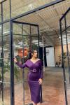 Tylor Kemer Detay Yarasa Kol Midi Elbise 582674 Mürdüm