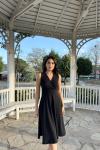 Valerie V Yaka Kolsuz Midi Elbise 40073 Siyah
